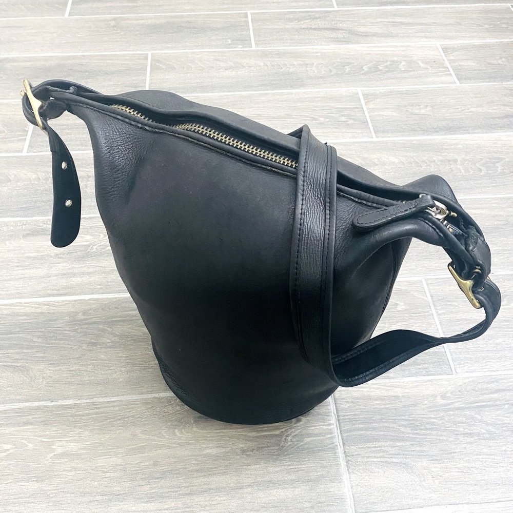 Vintage Coach XL Duffle Sac Soft Black Leather Shoulder Bucket Bag